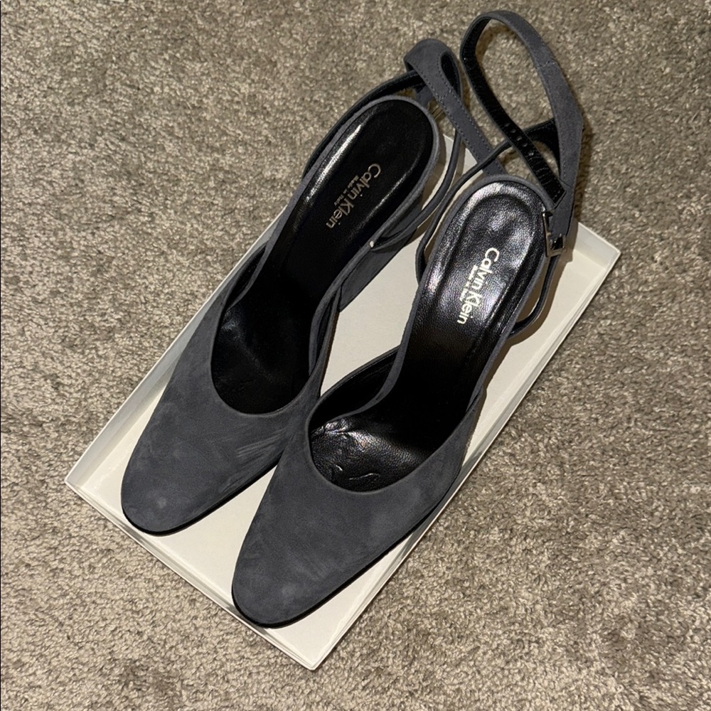 Calvin Klein Gray Suede Slingback Heels